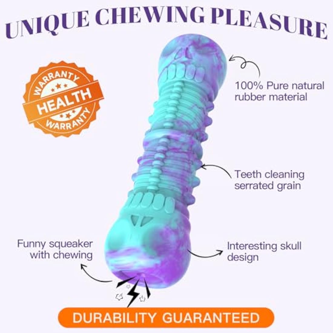 HETOO Indestructible Dog Chew Toy – Durable Rubber Squeaky Bone