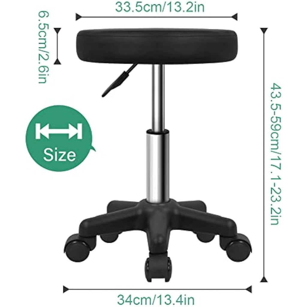FURWOO Round Rolling Stool | Adjustable Swivel Salon Chair - Black
