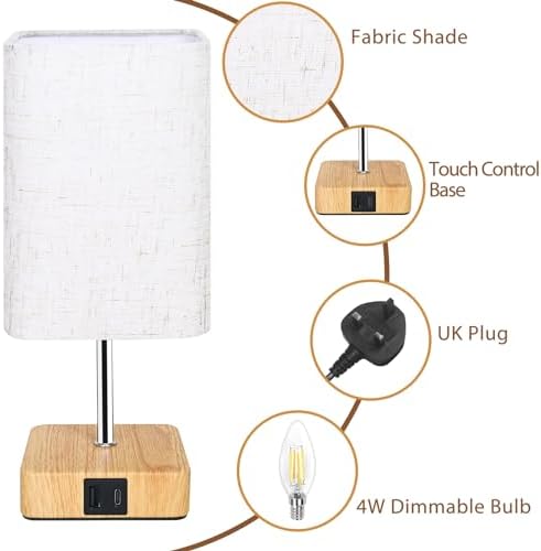 USB Table Lamp – 3-Way Dimmable Touch Control, 2 Pack