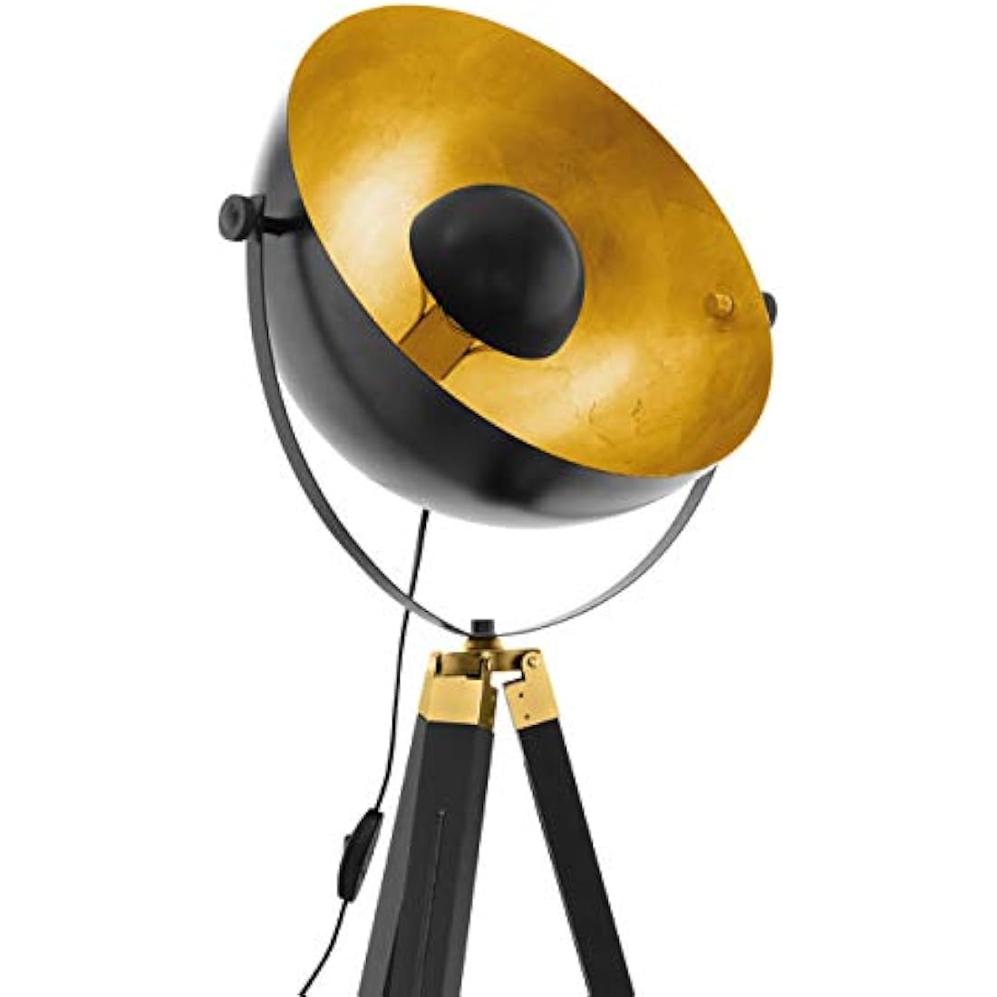 Eglo Covaleda Industrial Tripod Floor Lamp | Black & Gold Wood Steel