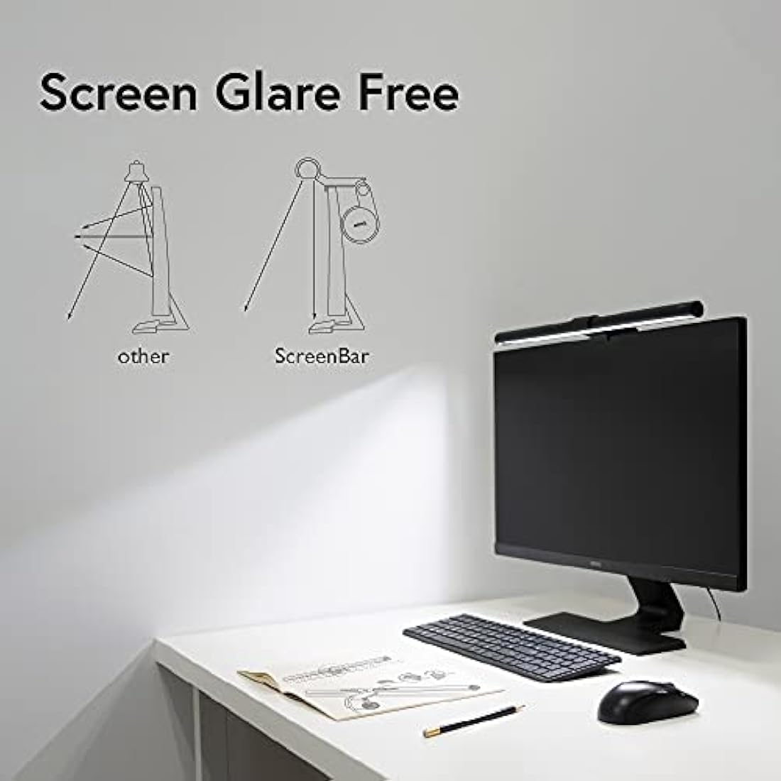 BenQ ScreenBar Monitor Light - Auto-Dimming LED Lamp with Touch Control