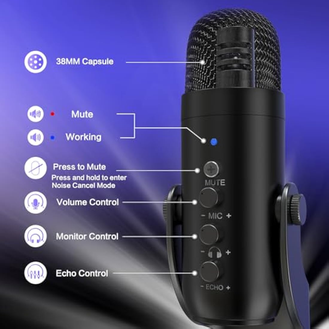ZealSound USB Condenser Gaming Microphone for PC, PS5 & iPhone – Mute & Echo