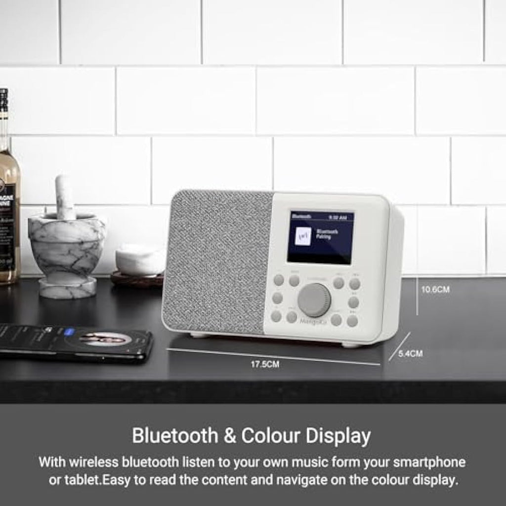 MangoKit MD3 DAB/DAB+ Digital Radio with Bluetooth & Dual Alarm – Stone Grey