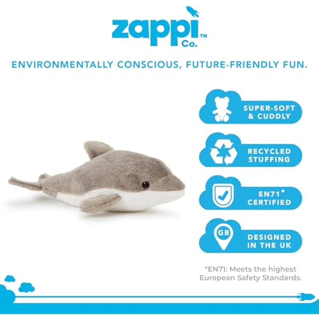 Dolphin Plush Stuffed Animal - 25cm Washable Soft Toy