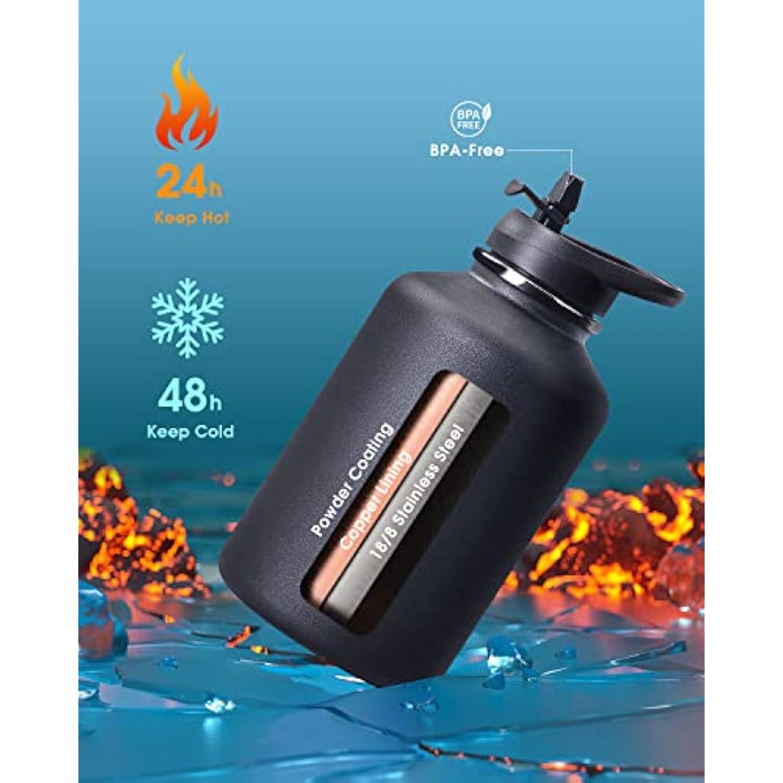Coolflask 2L Insulated Water Bottle | Half Gallon Stainless Steel Jug