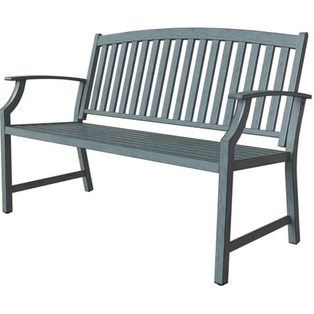Outdoor Garden Bench – Rust-Resistant Metal Patio Seat, Gray Blue