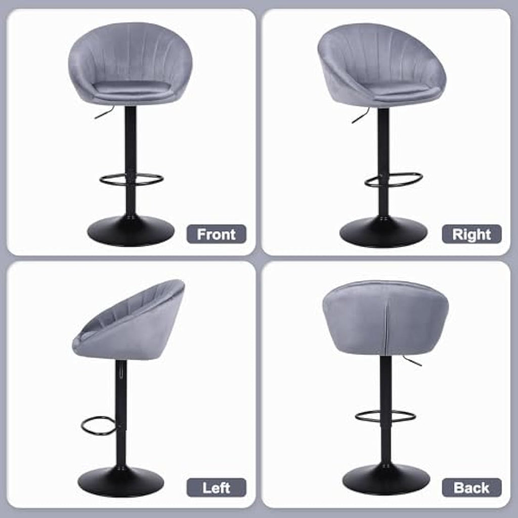 YERAIRR Grey Velvet Swivel Bar Stool | Adjustable Kitchen Stool