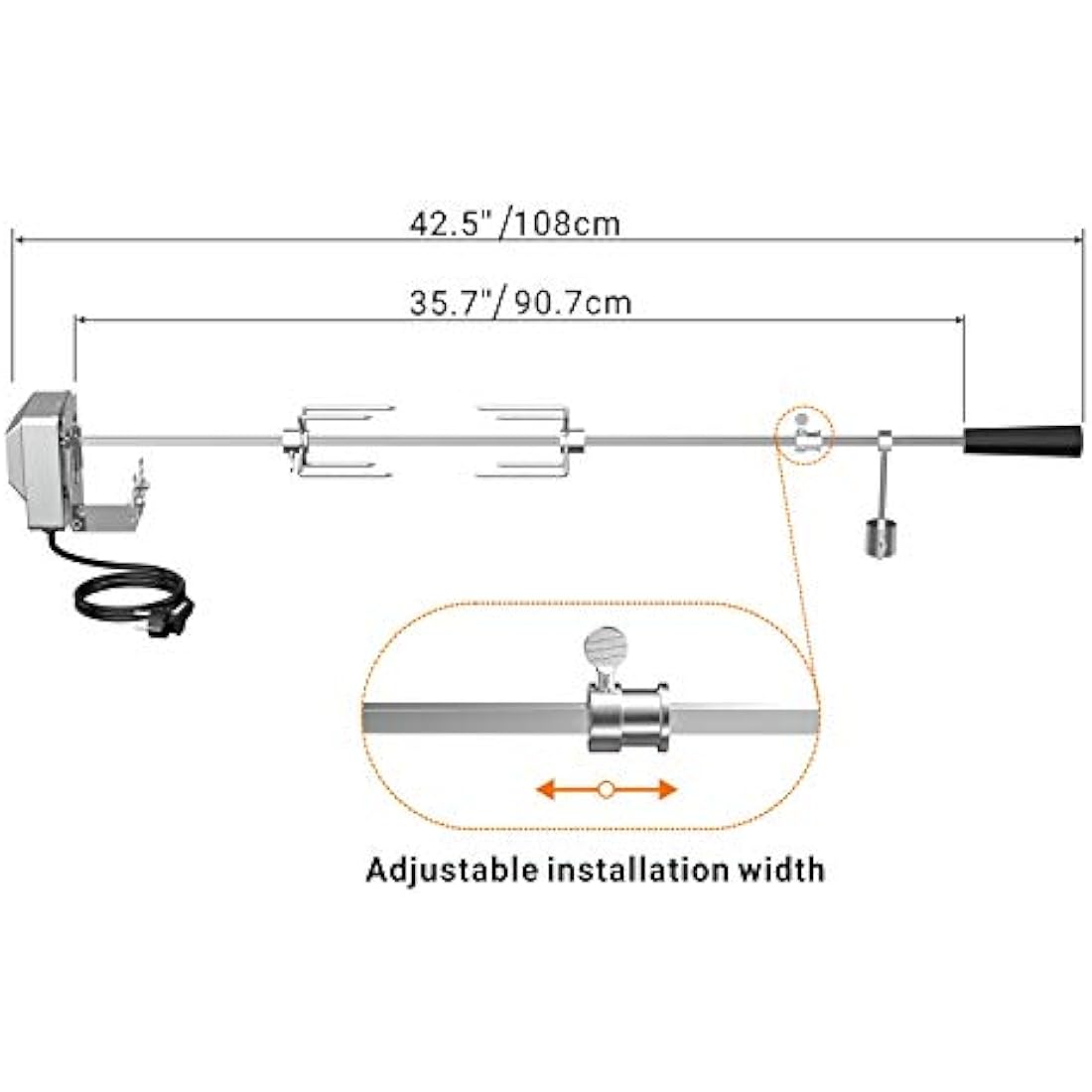 Onlyfire Universal BBQ Rotisserie Kit | 90cm Roast Spit & SS Motor