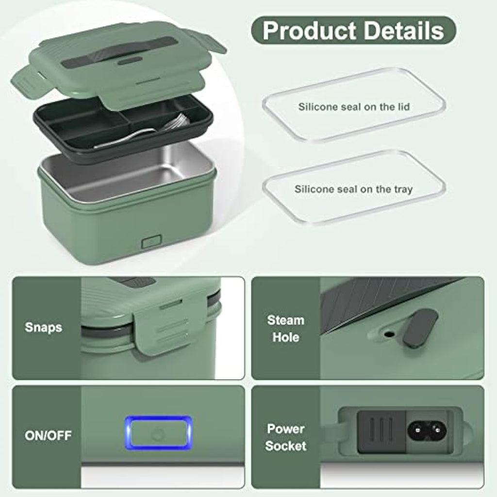 Vabaso 100W Electric Lunch Box | 1.8L Stainless Steel Food Warmer for Car & Home