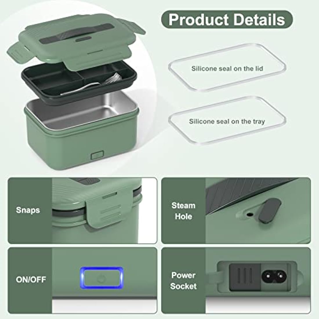 Vabaso 100W Electric Lunch Box | 1.8L Stainless Steel Food Warmer for Car & Home