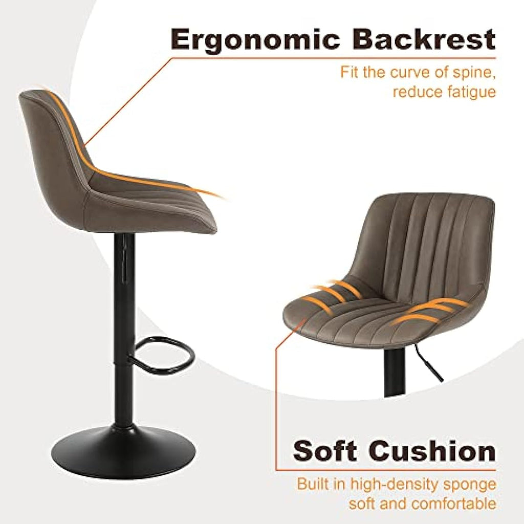 Jolof Store Swivel Bar Stools Set of 2 | Adjustable PU Leather - Brown