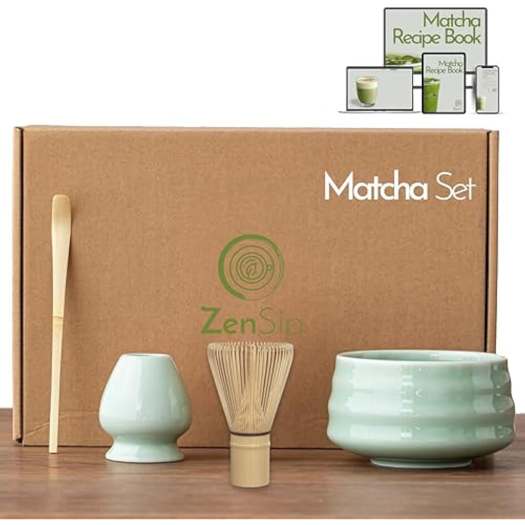ZenSip 4-Piece Matcha Set – Bamboo Whisk, Ceramic Bowl & Recipe eBook