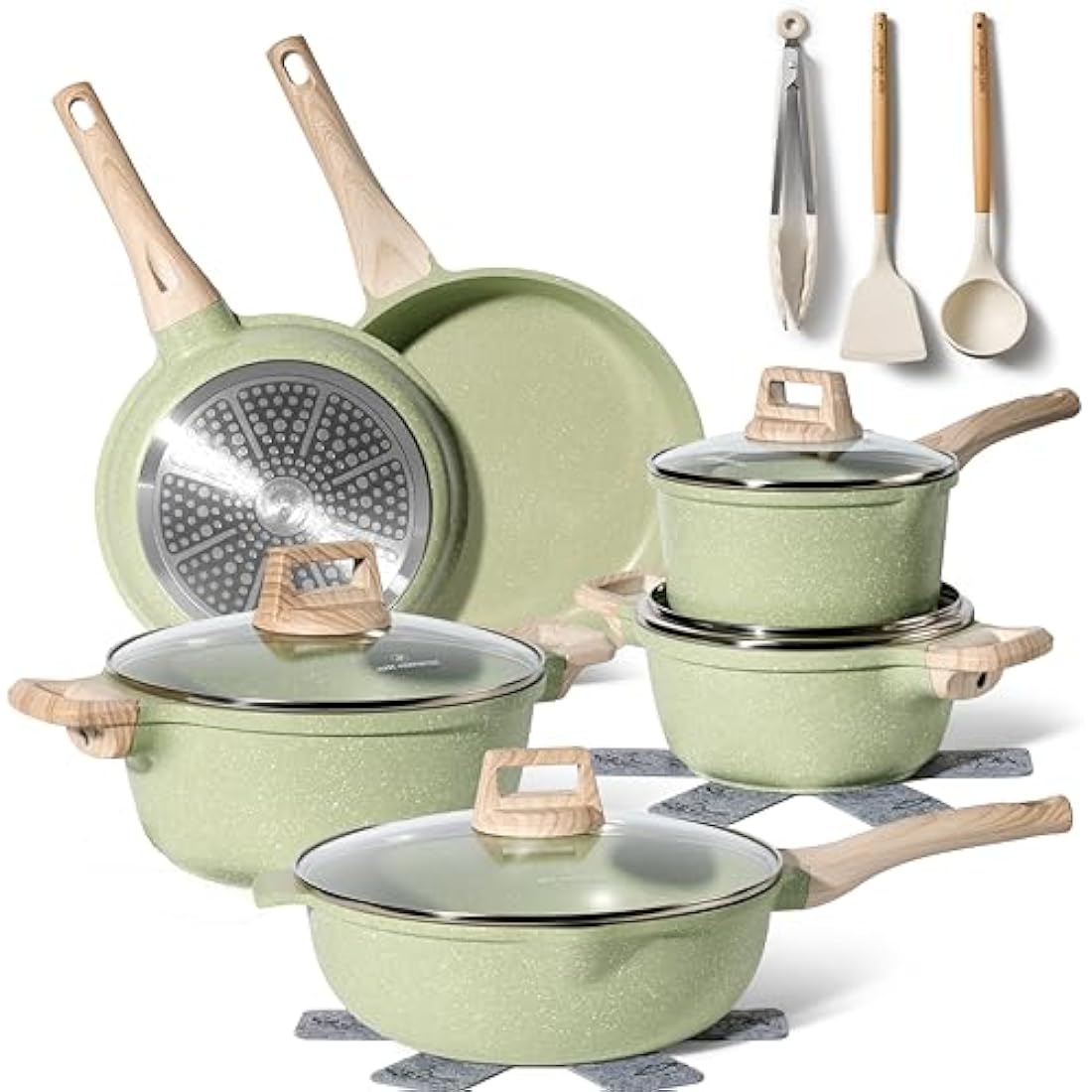 Just Perfecto 15-Piece Non-Stick Granite Cookware Set | Induction - Green