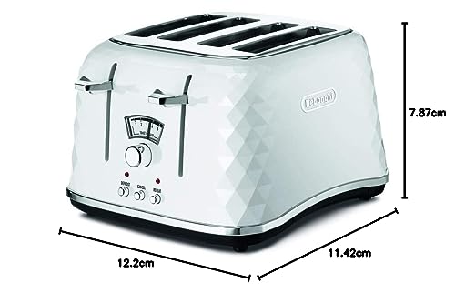 De'Longhi Brillante 4-Slice Toaster – White Faceted Kitchen Appliance