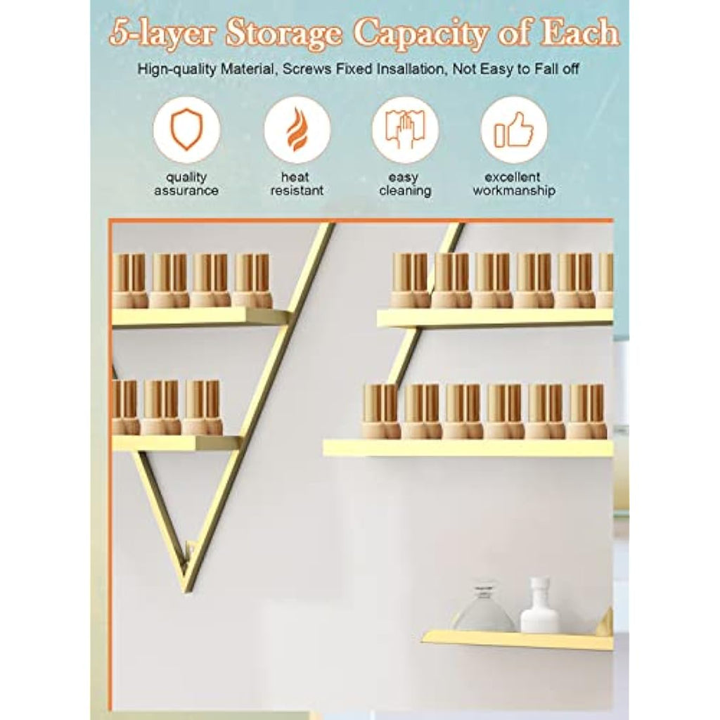 Kalolary 5-Tier Gold Metal Wall-Mounted Nail Polish Rack & Display Shelf