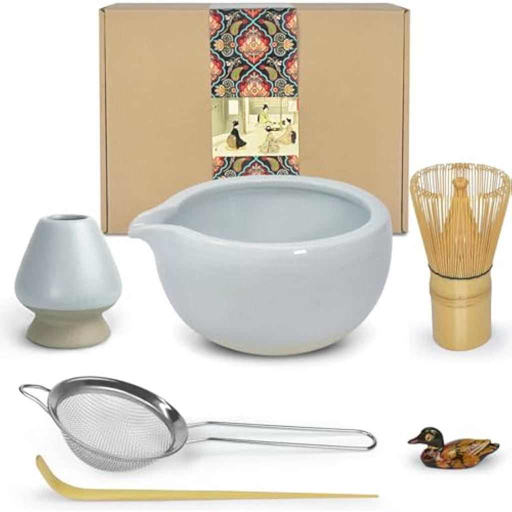 Artcome Matcha Ceremony Kit – Bamboo Whisk and Pottery Bowl with Spout