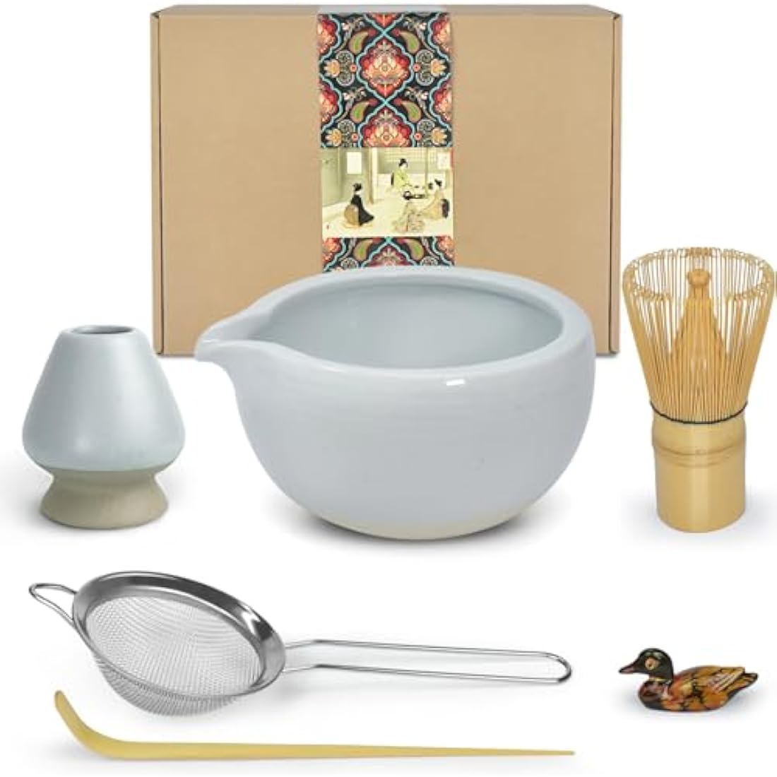 Artcome Matcha Ceremony Kit – Bamboo Whisk and Pottery Bowl with Spout