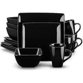 vancasso Soho 16-Piece Black Stoneware Dinner Set | Square Plates and Bowls