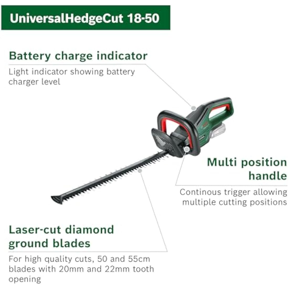 Bosch UniversalHedgeCut 18V-50 Cordless Hedge Trimmer – 50cm Blade