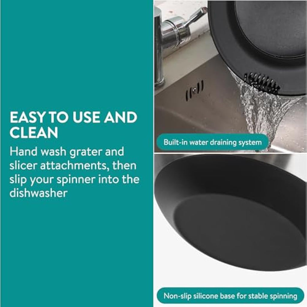 Navaris Stainless Steel Salad Spinner with 5 Grater & Slicer Discs
