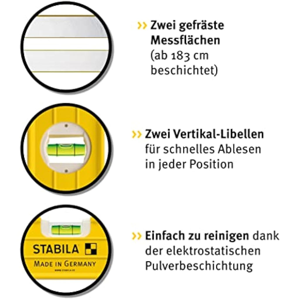 Stabila 196-2-100 Spirit Level | 100cm/40in Heavy Duty 3-Vial Tool