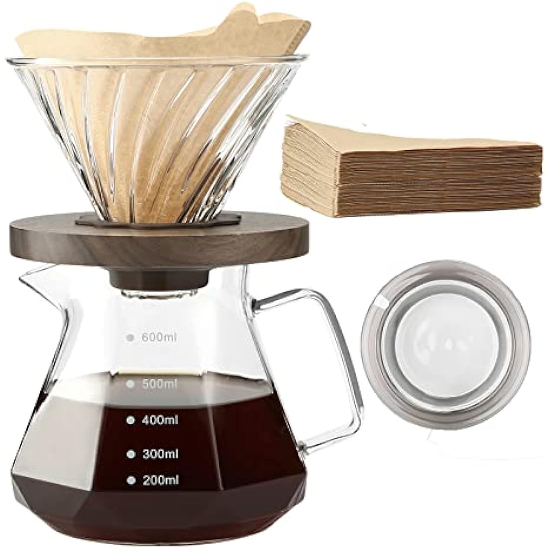 Lalord Pour Over Coffee Maker – 600ml Glass Carafe with Walnut Handle