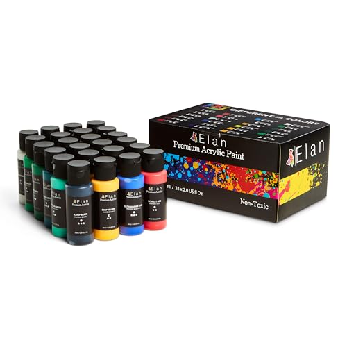 Elan Professional Acrylic Paint Set - 24 Non-Toxic 60ml Tubes for Canvas