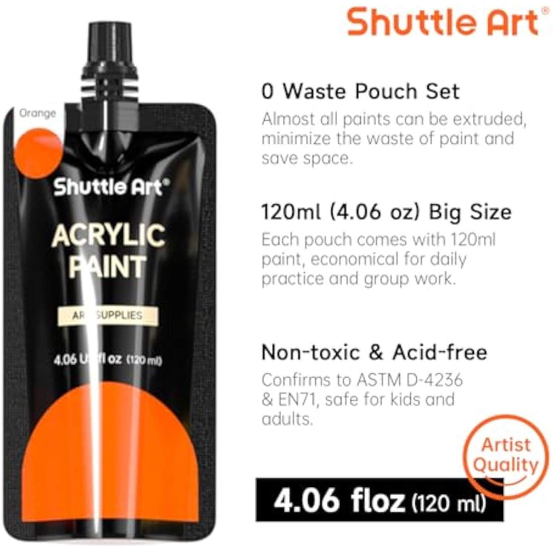 Shuttle Art Acrylic Paint Set – 18 Colors, 120ml Pouches for Canvas