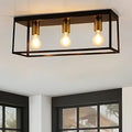 Jolof Store 3-Light Industrial Flush Mount Black Metal Cage Ceiling Light