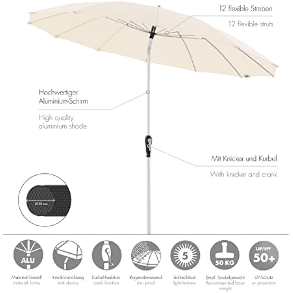 Doppler Asia Look SL-AZ Garden Parasol – 250cm Aluminium Crank Umbrella