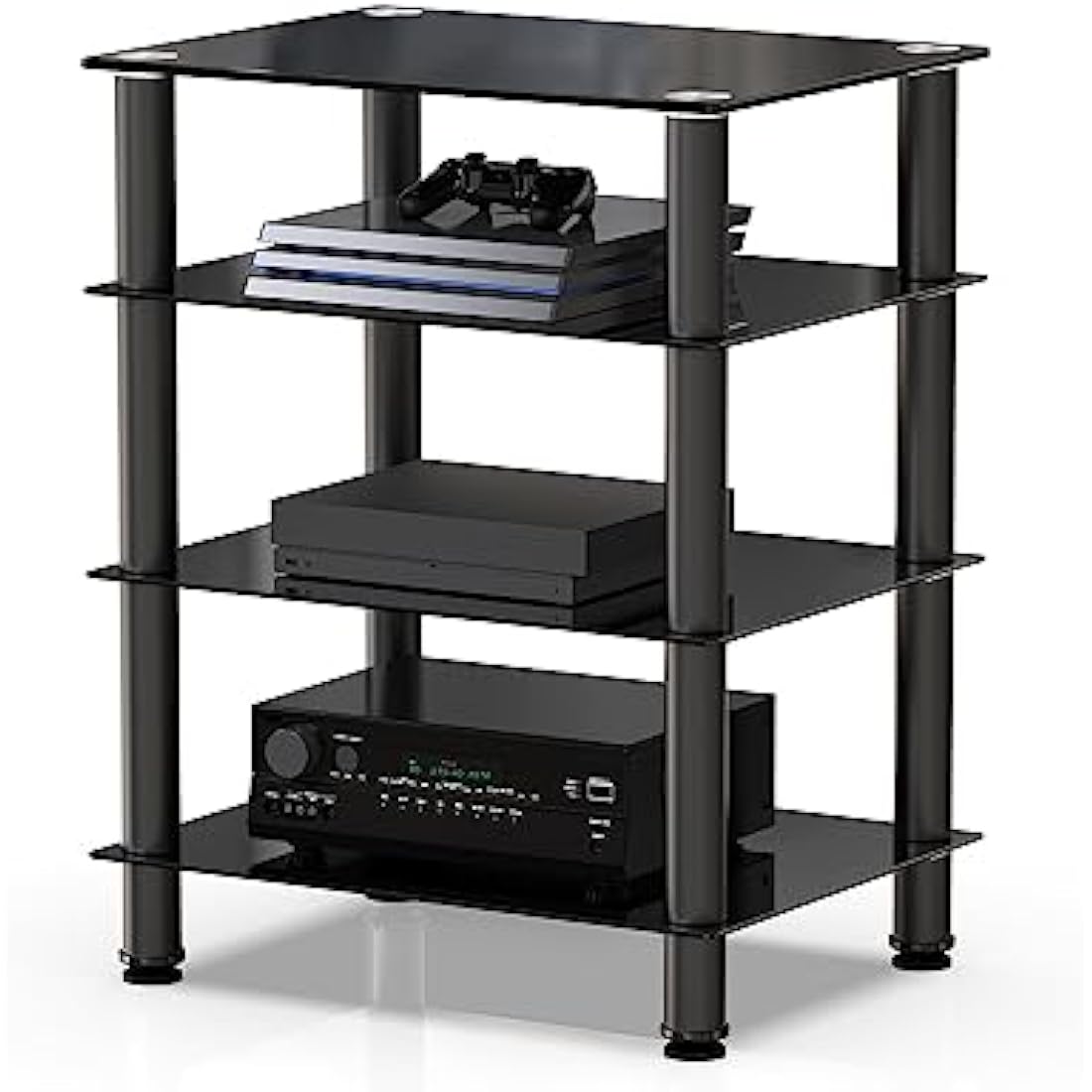 FITUEYES 4-Tier HiFi Rack | Black Tempered Glass AV Media Stand