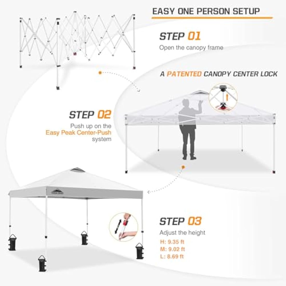 EAGLE PEAK 3m x 3m Pop Up Canopy Tent | Easy Setup UV Protection