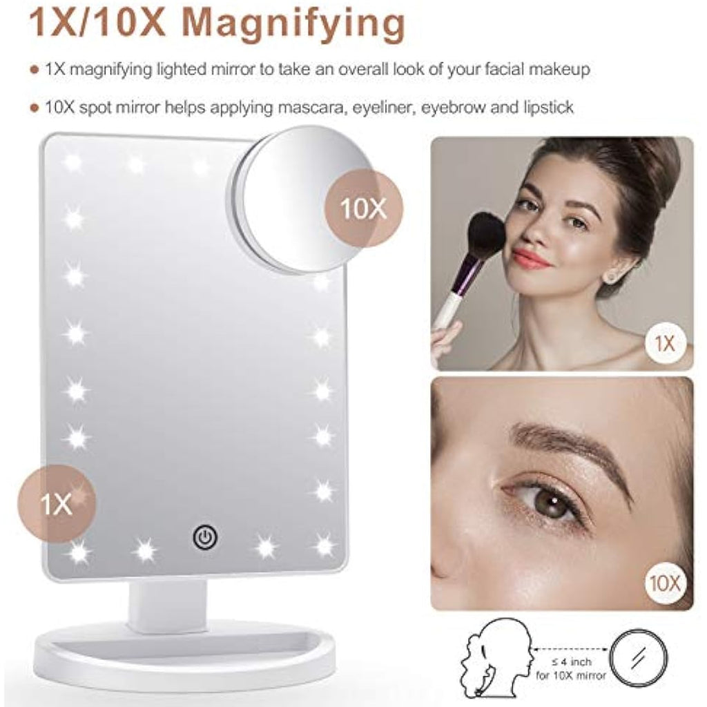 FASCINATE LED Makeup Vanity Mirror – 10X Magnification & 180° Rotation