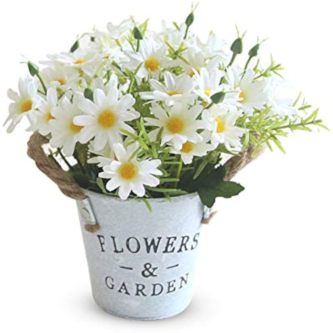 Jolof Store Artificial Flowers in Vintage Metal Pot – White Faux Plants
