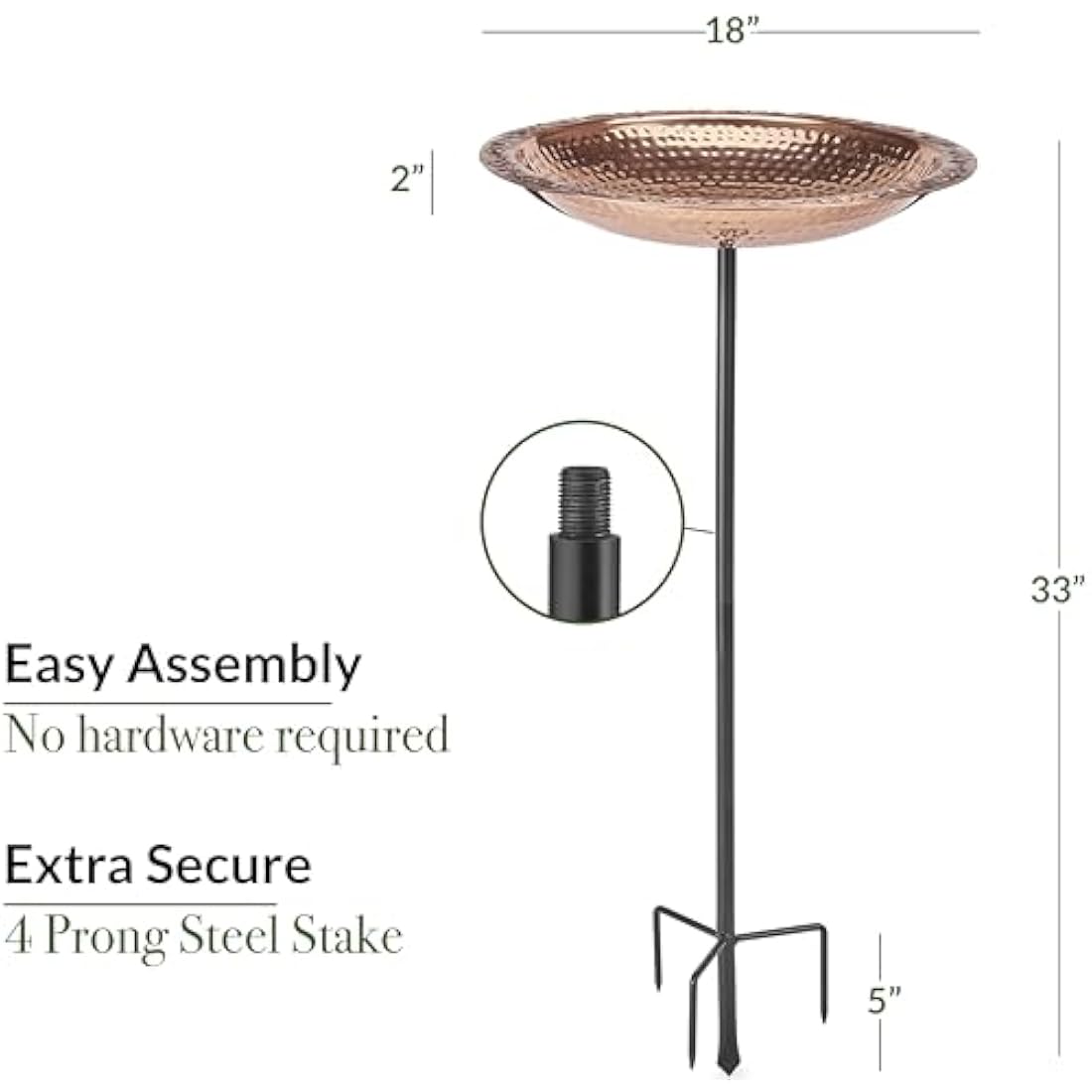 Good Directions 18" Pure Copper Bird Bath with 4-Prong Garden Pole