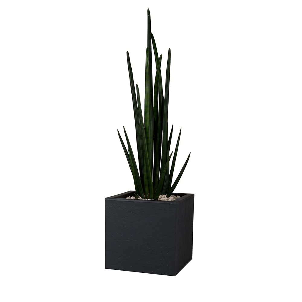 EDA Volcania'UP Square Flower Pot – Anthracite Grey Stone, 30 cm