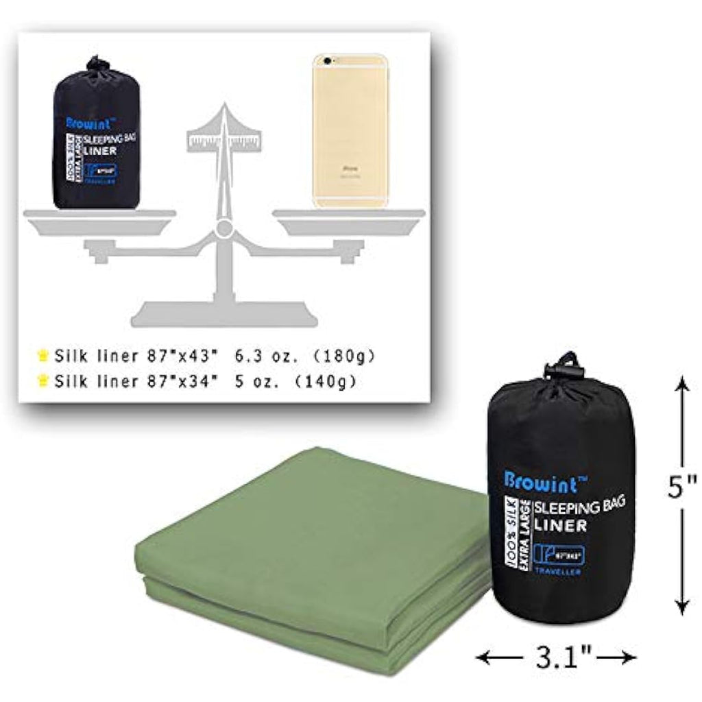 BROWINT Mulberry Silk Sleeping Bag Liner | Extra Wide Travel Sheet