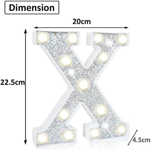 Jolof Store Silver LED Marquee Letter X – Glitter Battery Night Light