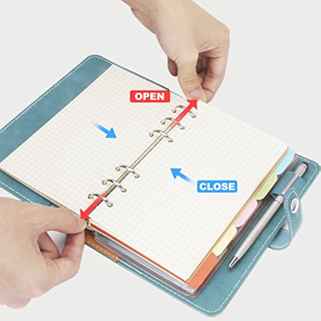 FYY A6 PU Leather 6-Ring Binder Notebook | Refillable Personal Planner, Cyan