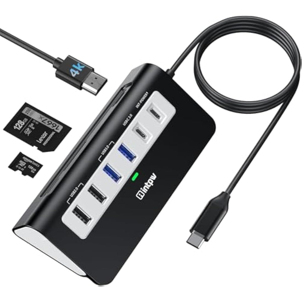 Intpw 9-in-1 USB C Hub – Aluminum Docking Station with 4K HDMI & 100W PD