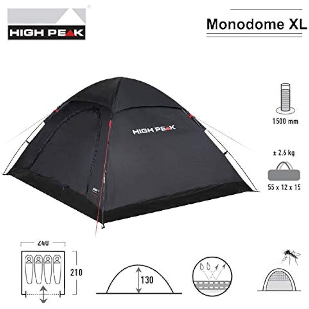 High Peak Monodome XL 4-Person Dome Tent | Waterproof Festival Tent