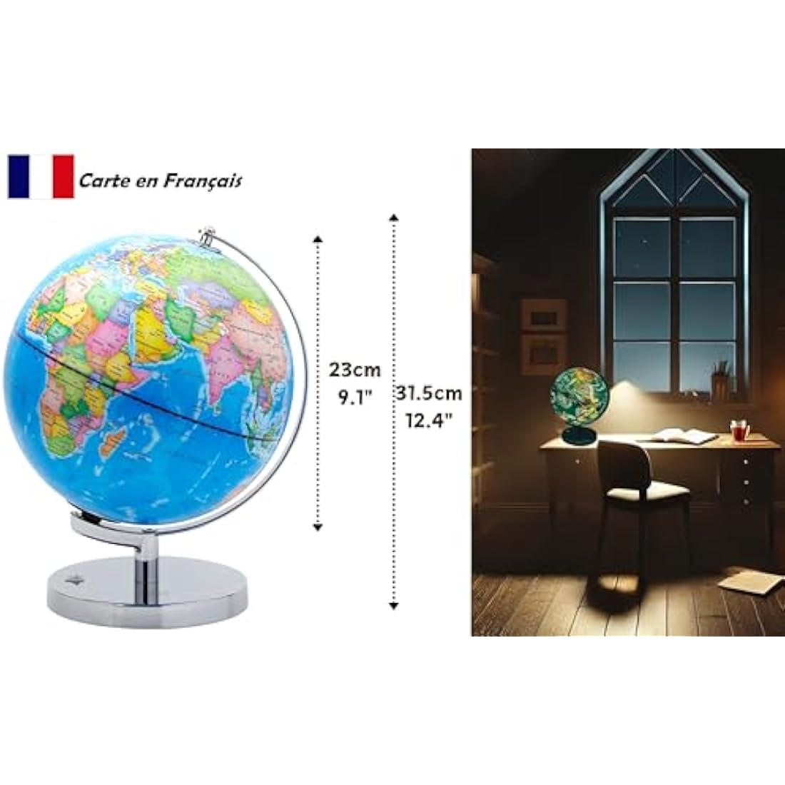 Exerz Illuminated French Globe – 23cm LED Constellation Map & Metal Base