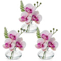 Briful Set of 3 Pink Artificial Orchids in Glass Vase - Real Touch Faux Flowers