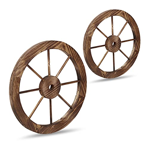 Relaxdays Rustic Wooden Wagon Wheels - Set of 2 Brown Fir Wood Decor