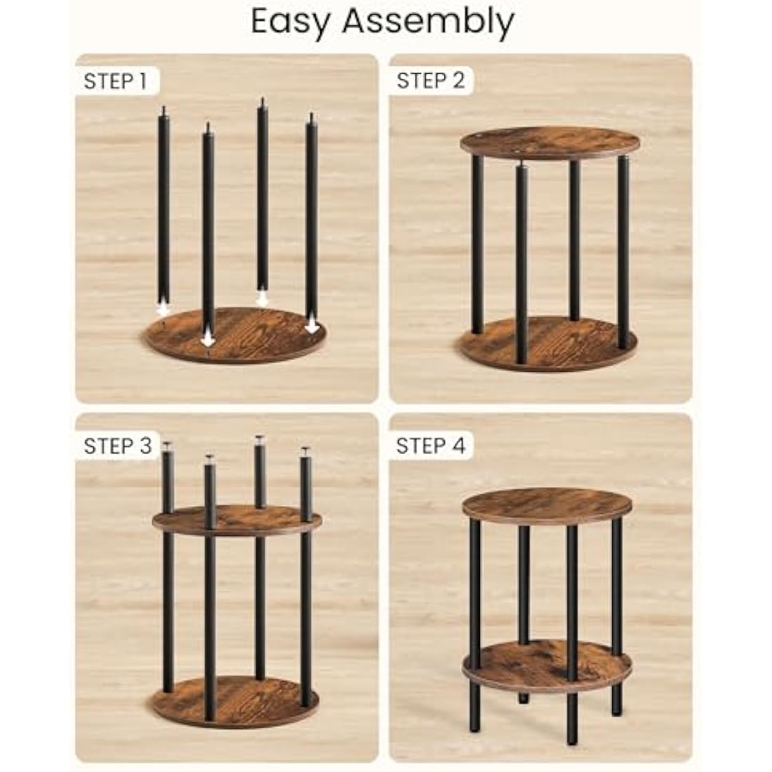 CHOEZON 2-Tier Round Side Table | Industrial Rustic Brown End Table