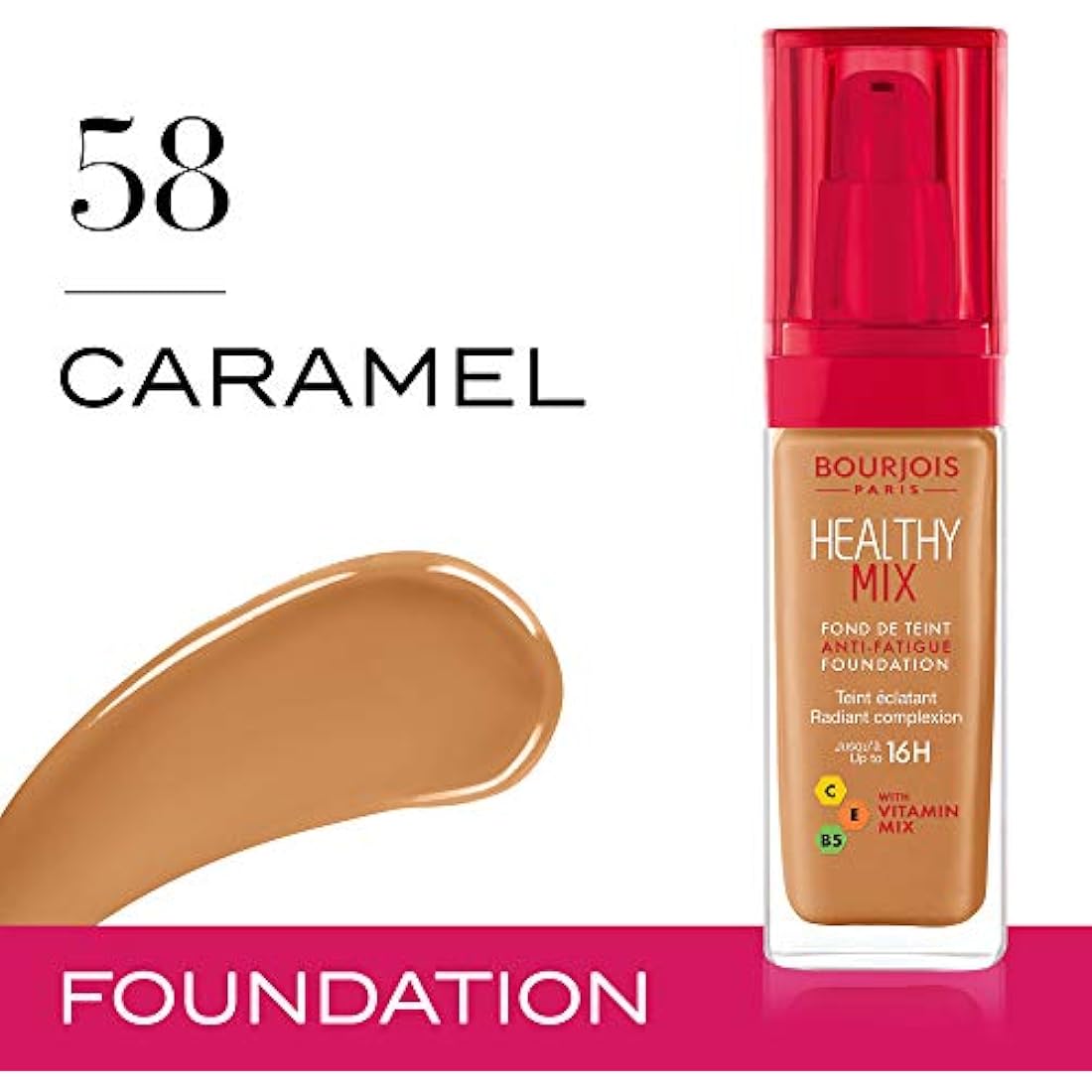 Bourjois Healthy Mix Anti-Fatigue Foundation - 58 Caramel, 30ml
