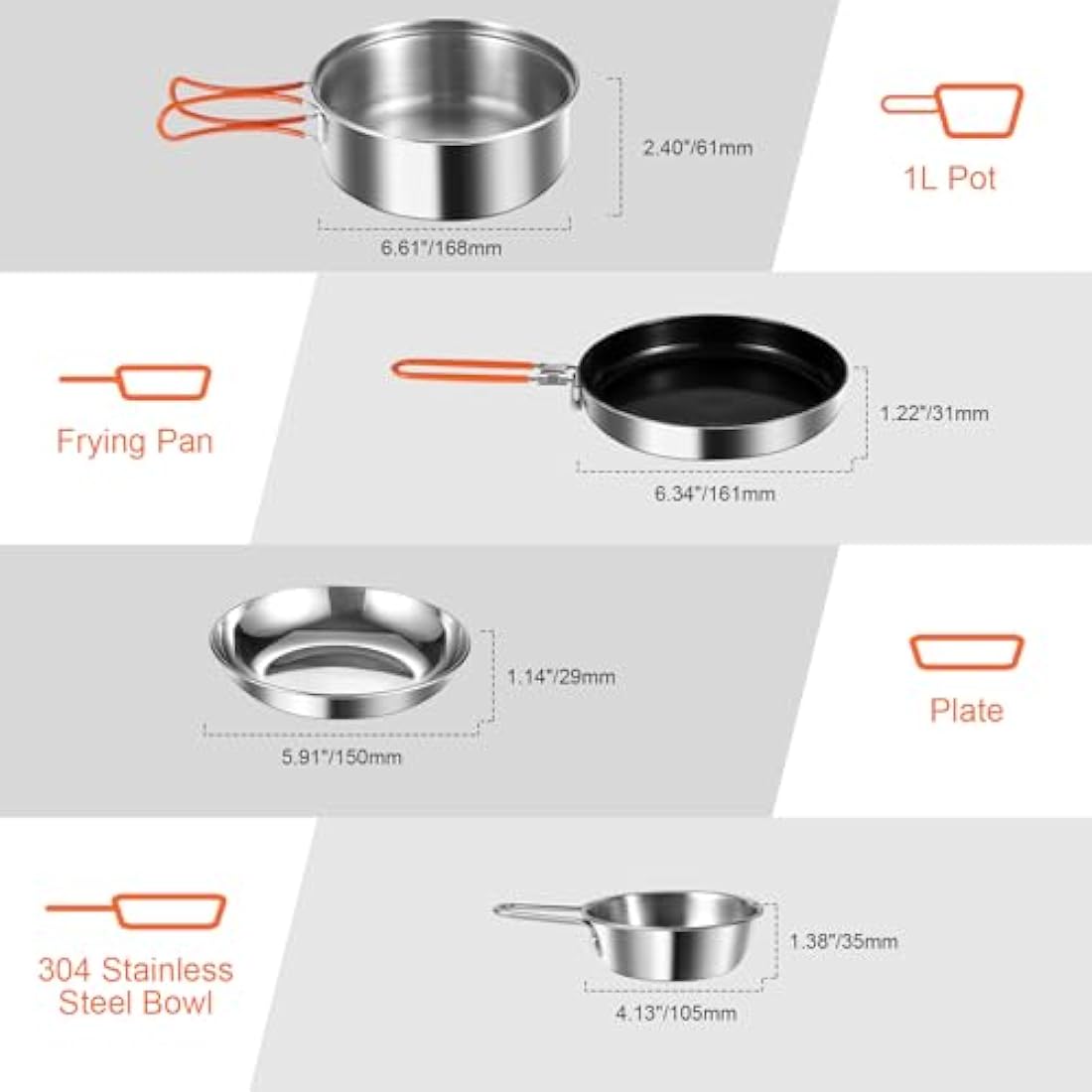 Odoland 10-Piece Ceramic Non-Stick Camping Cookware Kit with Stove