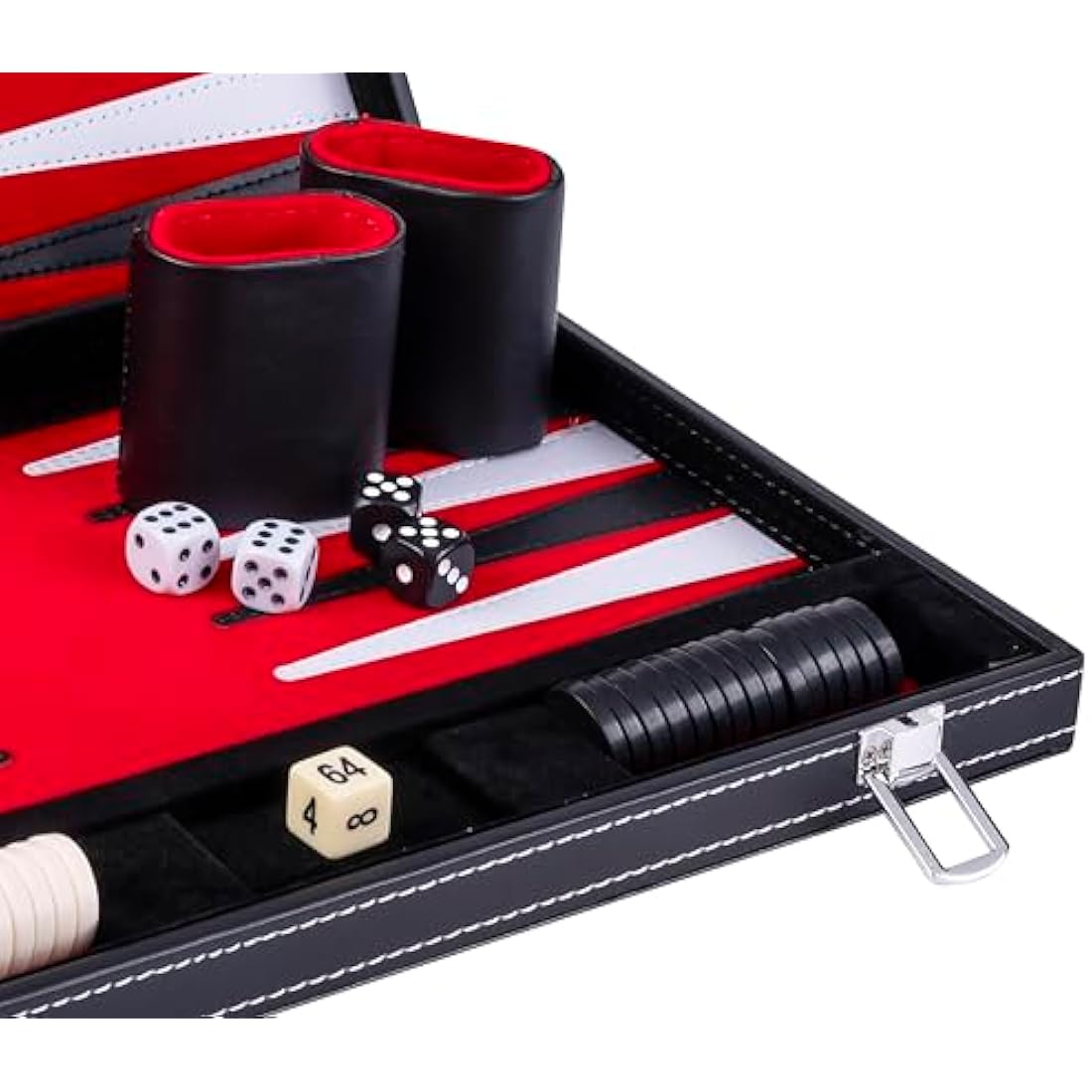Engelhart 15" Backgammon Set – Faux Leather Travel Case with Felt Interior
