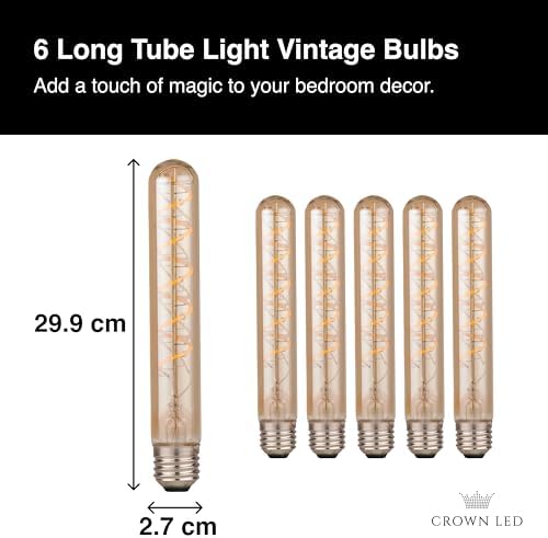 CROWN LED 6-Pack E27 Flute Tube Light Bulbs – Warm White Vintage Glass