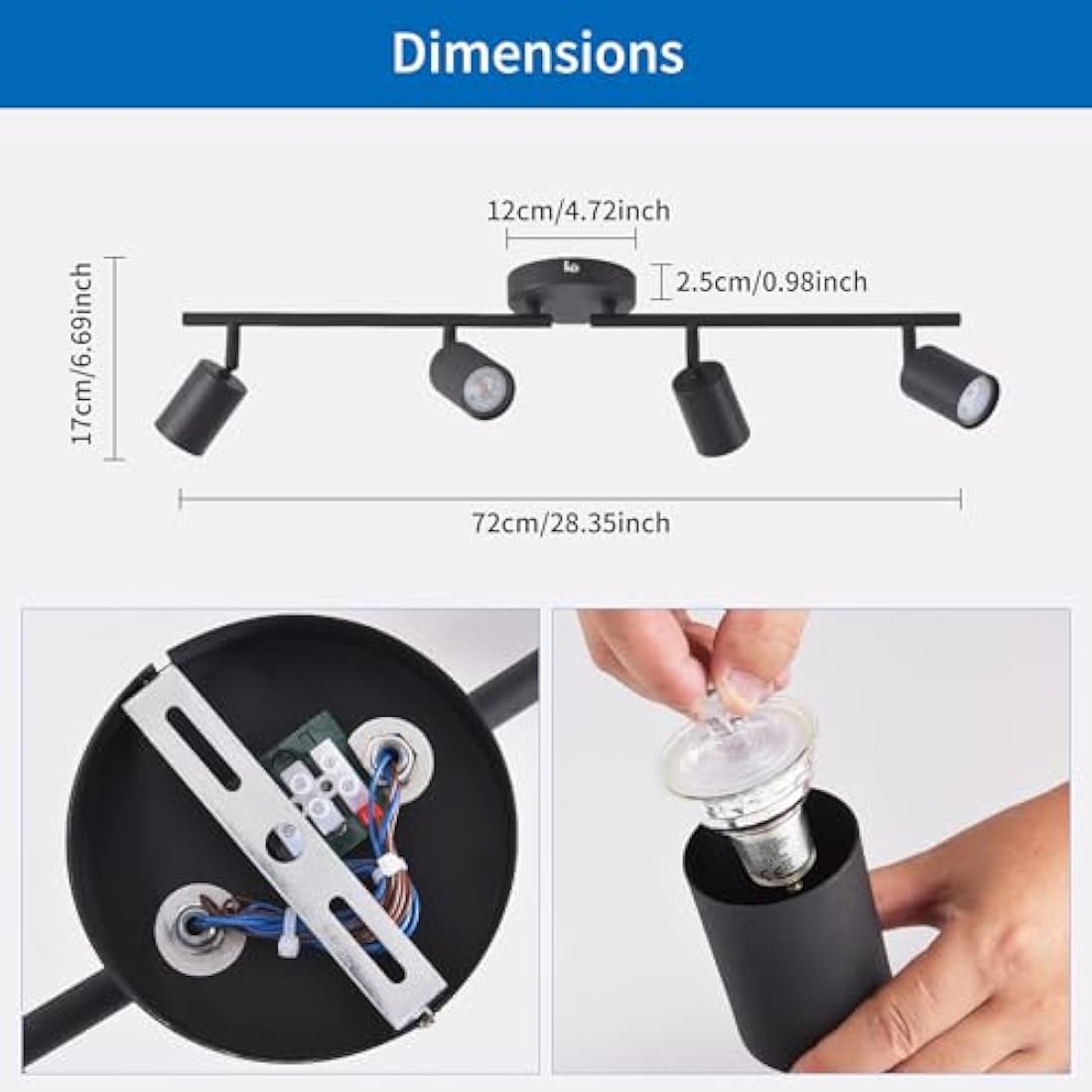 ANWIO 4-Way Black GU10 Ceiling Spotlight | Adjustable Industrial Metal Bar
